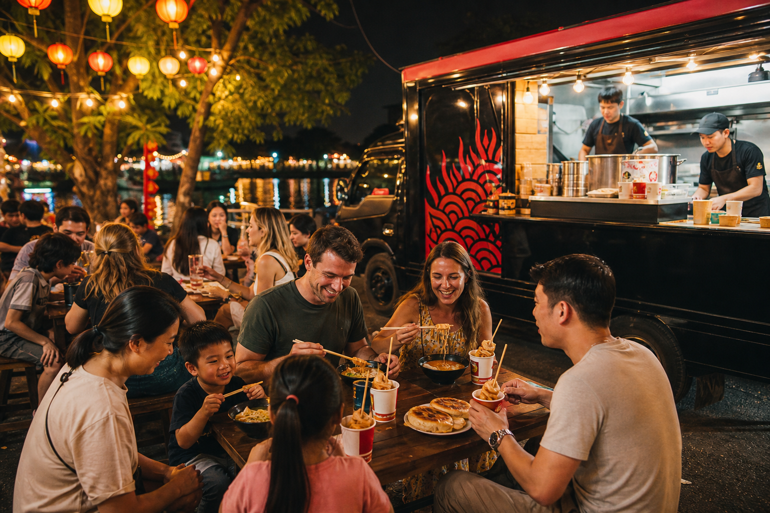 야간 행사 현장에서 고객을 만나는 K-Food Truck